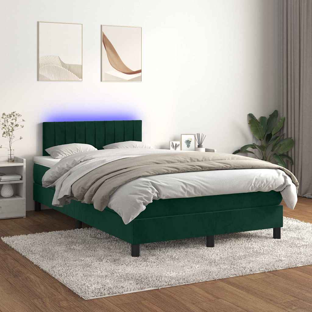 Krevet box spring s madracem LED tamnozeleni 120x200 cm baršun