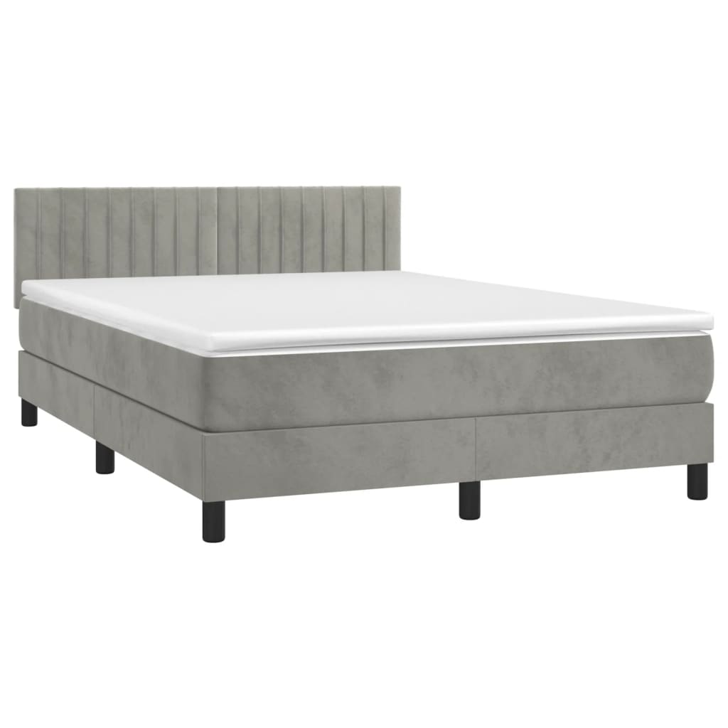 Krevet box spring s madracem LED svjetlosivi 140x190 cm baršun