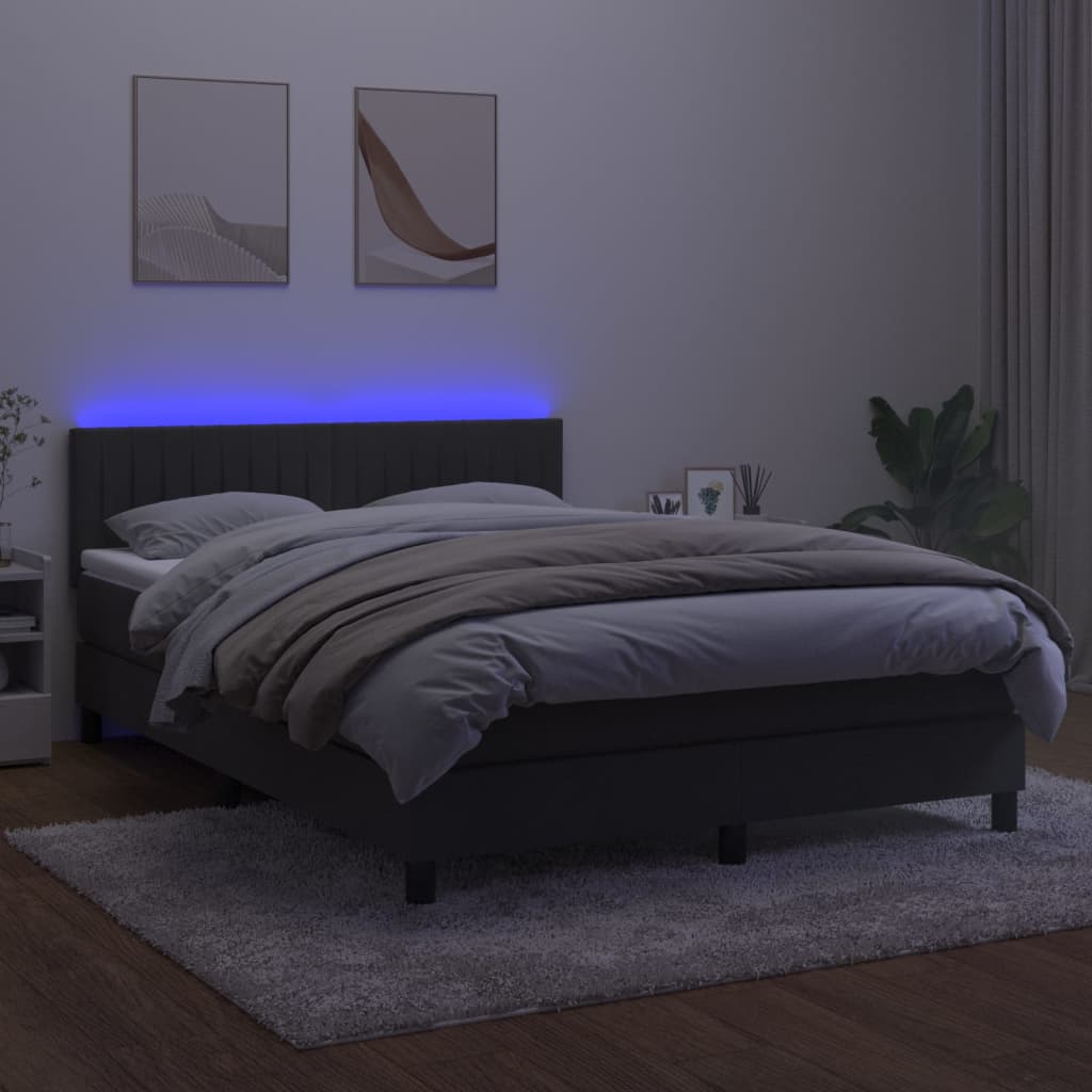 Krevet box spring s madracem LED tamnosivi 140x190 cm baršun