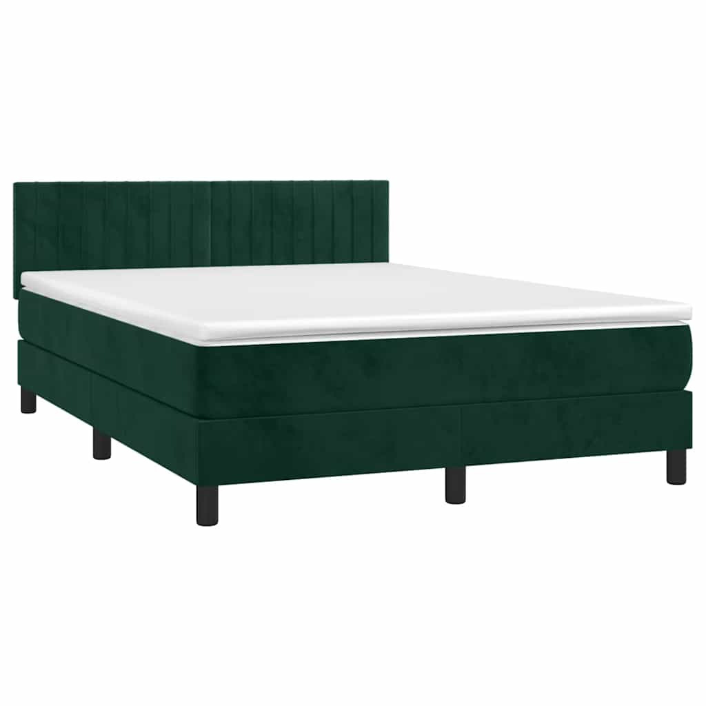 Krevet box spring s madracem LED tamnozeleni 140x190 cm baršun