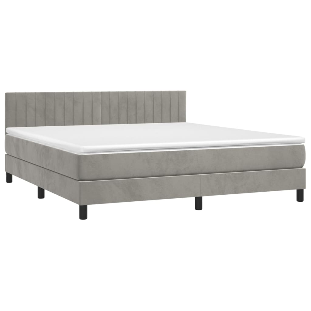 Krevet box spring s madracem LED svjetlosivi 160x200 cm baršun