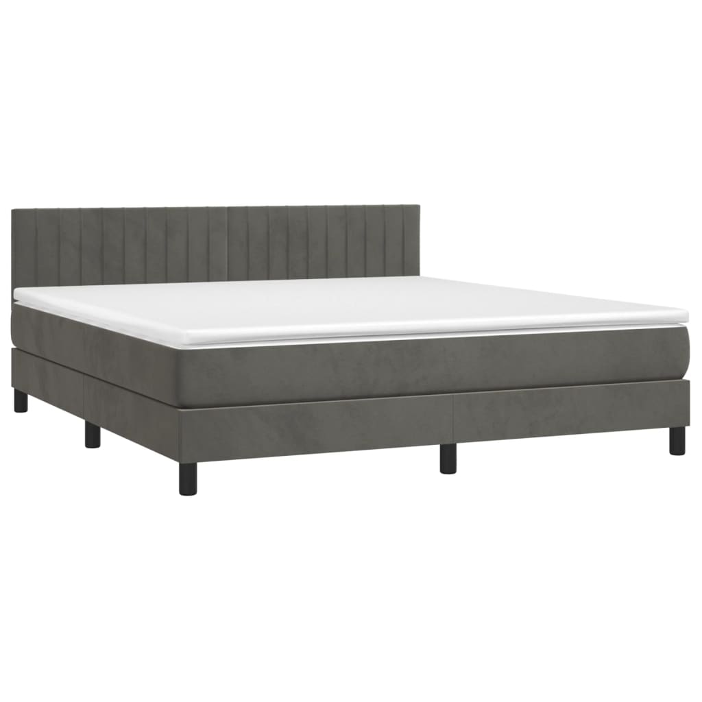 Krevet box spring s madracem LED tamnosivi 160x200 cm baršun