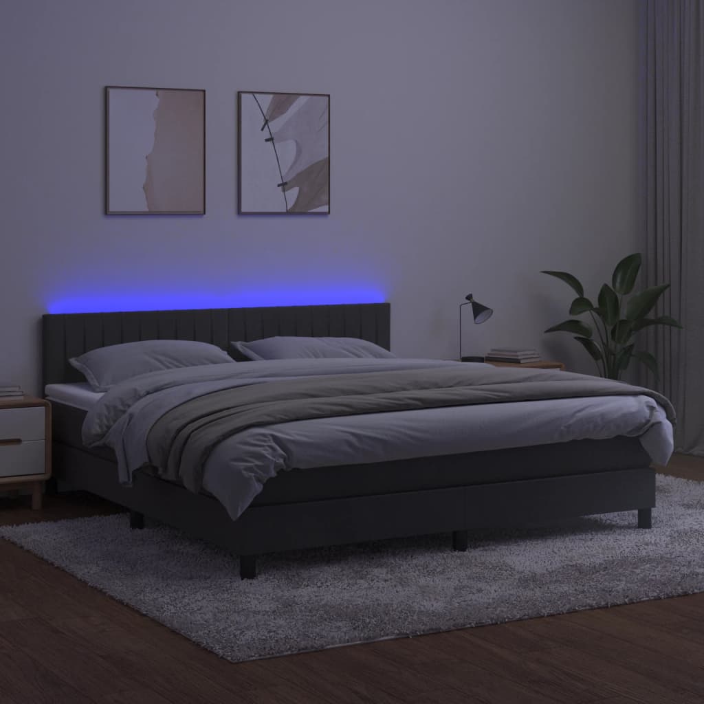 Krevet box spring s madracem LED tamnosivi 160x200 cm baršun