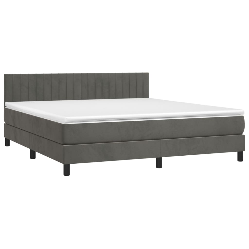 Krevet box spring s madracem LED tamnosivi 180x200 cm baršun