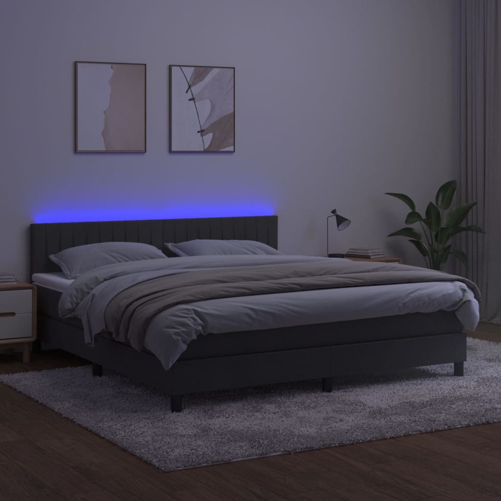 Krevet box spring s madracem LED tamnosivi 180x200 cm baršun