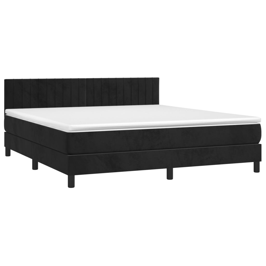 Krevet box spring s madracem LED crni 180x200 cm baršun