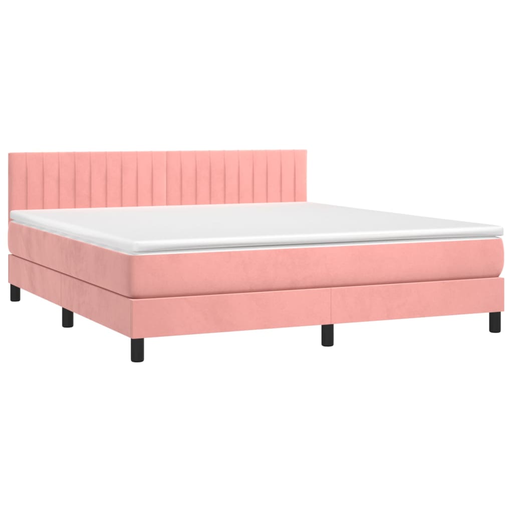 Krevet box spring s madracem LED ružičasti 180x200cm baršunasti