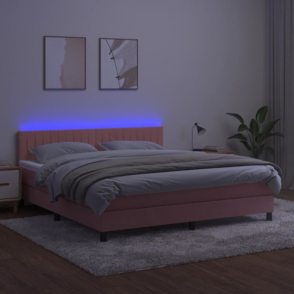 Krevet box spring s madracem LED ružičasti 180x200cm baršunasti
