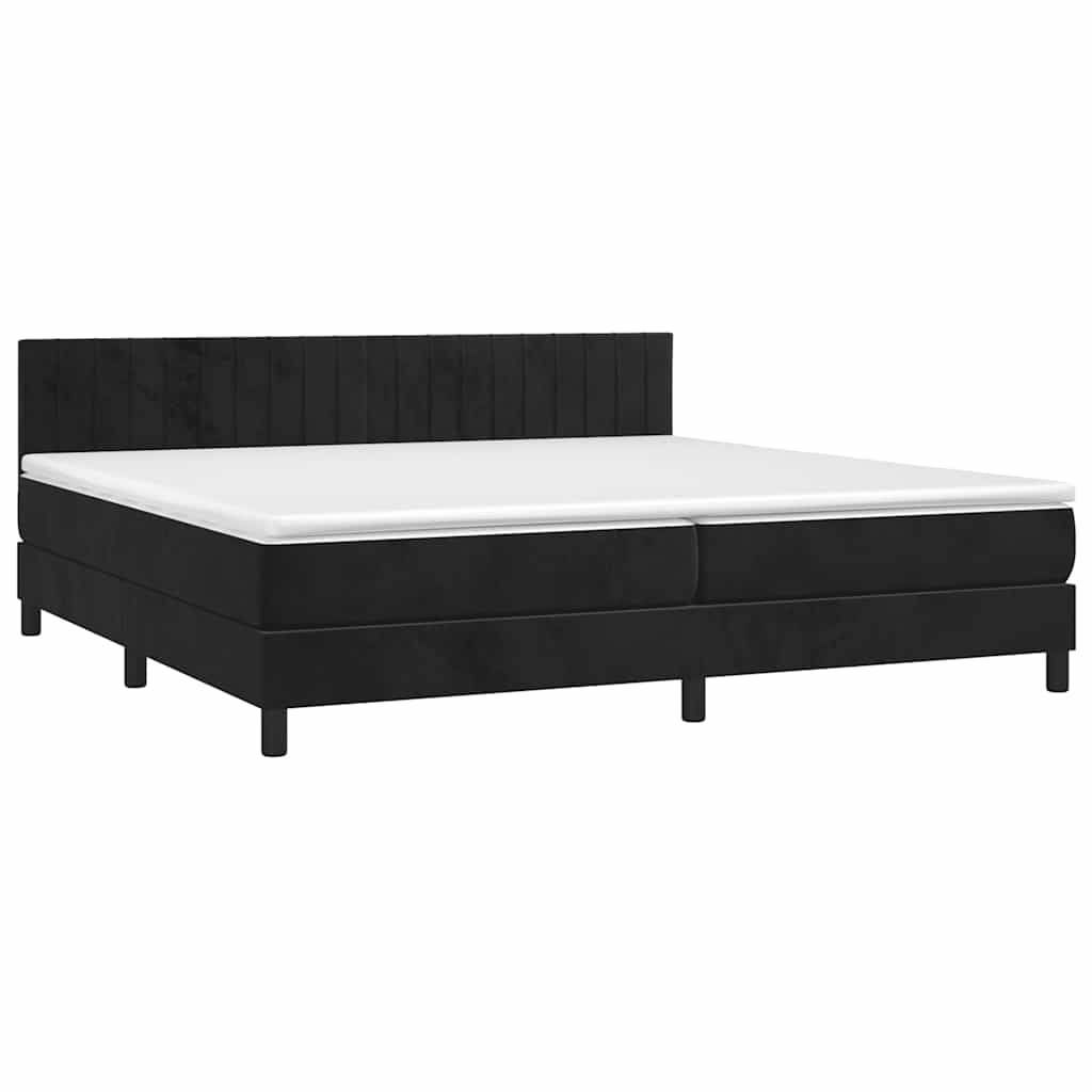 Krevet box spring s madracem LED crni 200x200 cm baršun