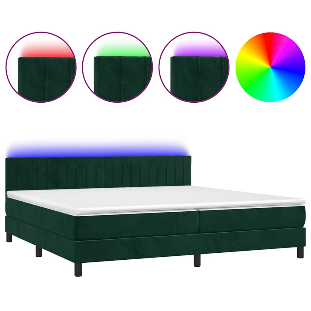 Krevet box spring s madracem LED tamnozeleni 200x200 cm baršun
