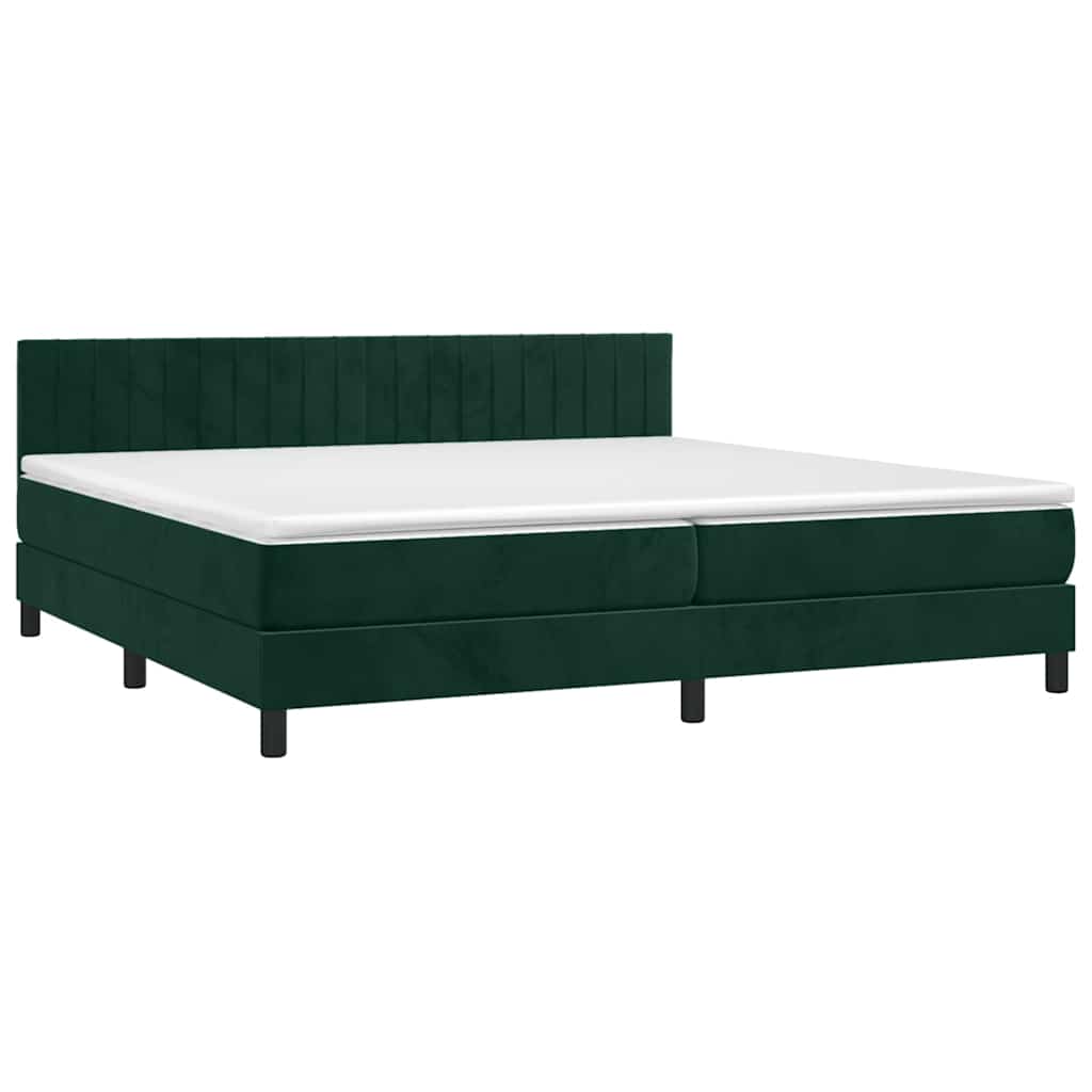 Krevet box spring s madracem LED tamnozeleni 200x200 cm baršun