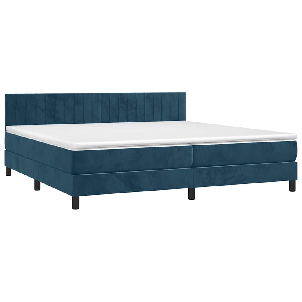Krevet box spring s madracem LED tamnoplavi 200x200 cm baršun