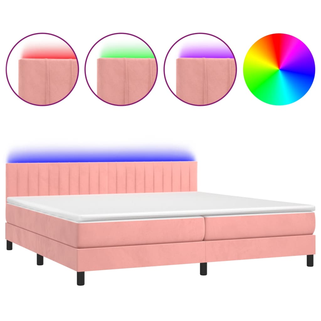 Krevet box spring s madracem LED ružičasti 200x200cm baršunasti