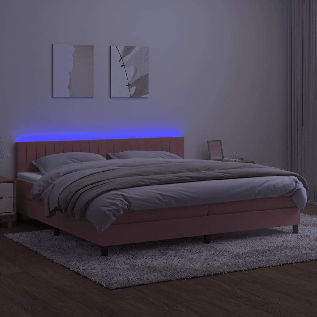 Krevet box spring s madracem LED ružičasti 200x200cm baršunasti