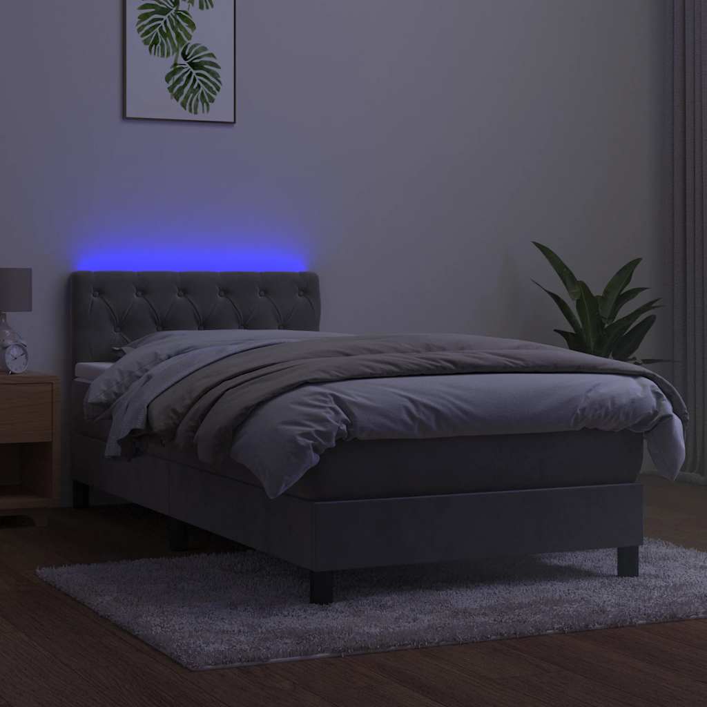Krevet box spring s madracem LED svjetlosivi 80x200 cm baršun