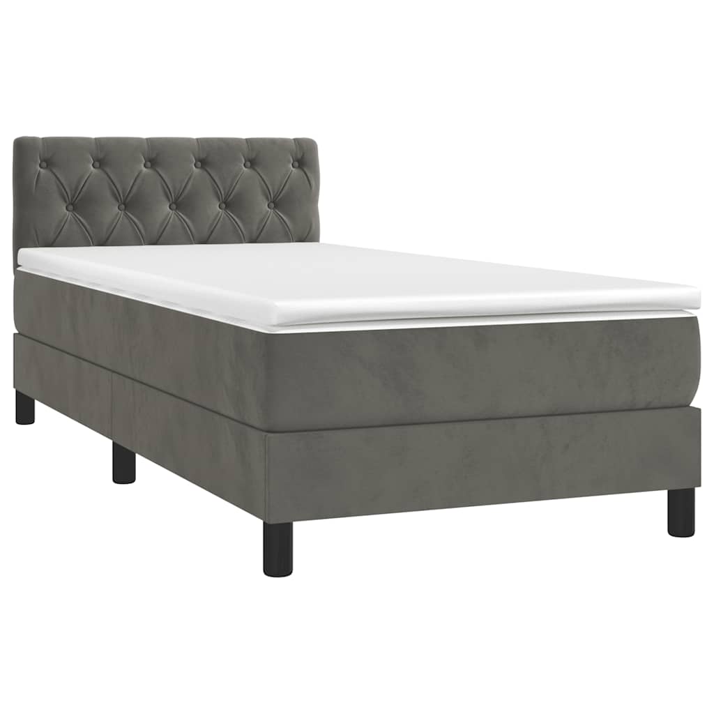 Krevet box spring s madracem LED tamnosivi 80 x 200 cm baršun