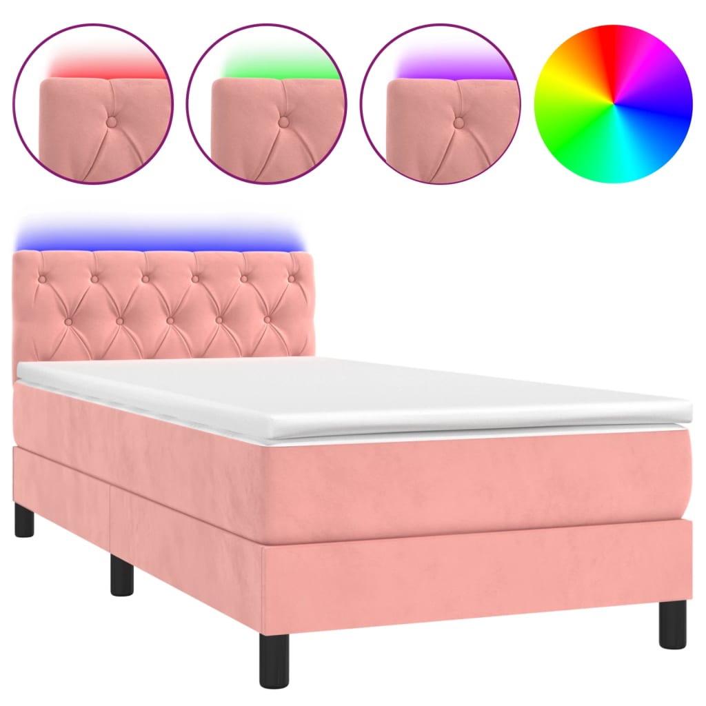 Krevet box spring s madracem LED ružičasti 80x200 cm baršunasti