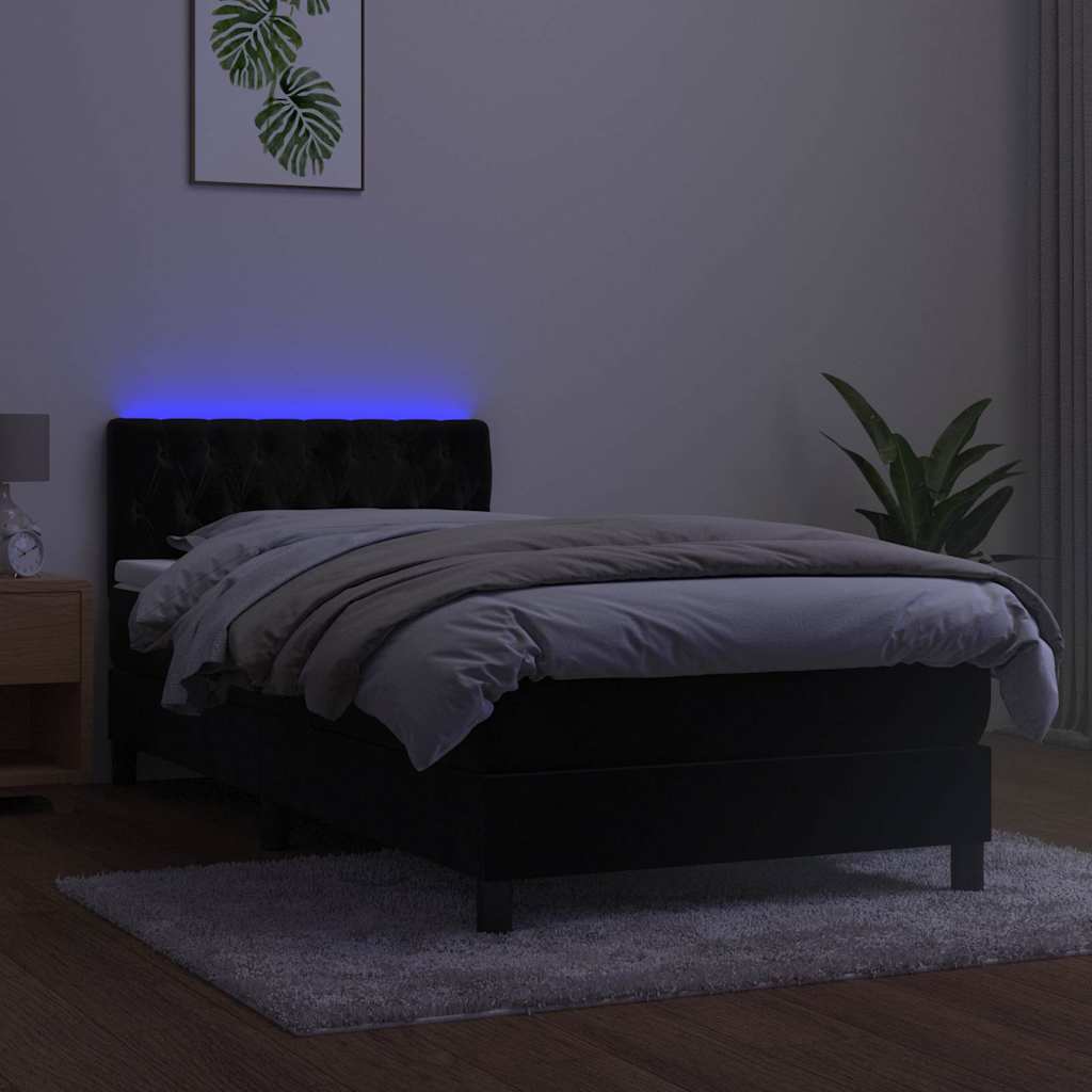 Krevet box spring s madracem LED crni 90x190 cm baršun