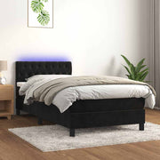 Krevet box spring s madracem LED crni 90x190 cm baršun