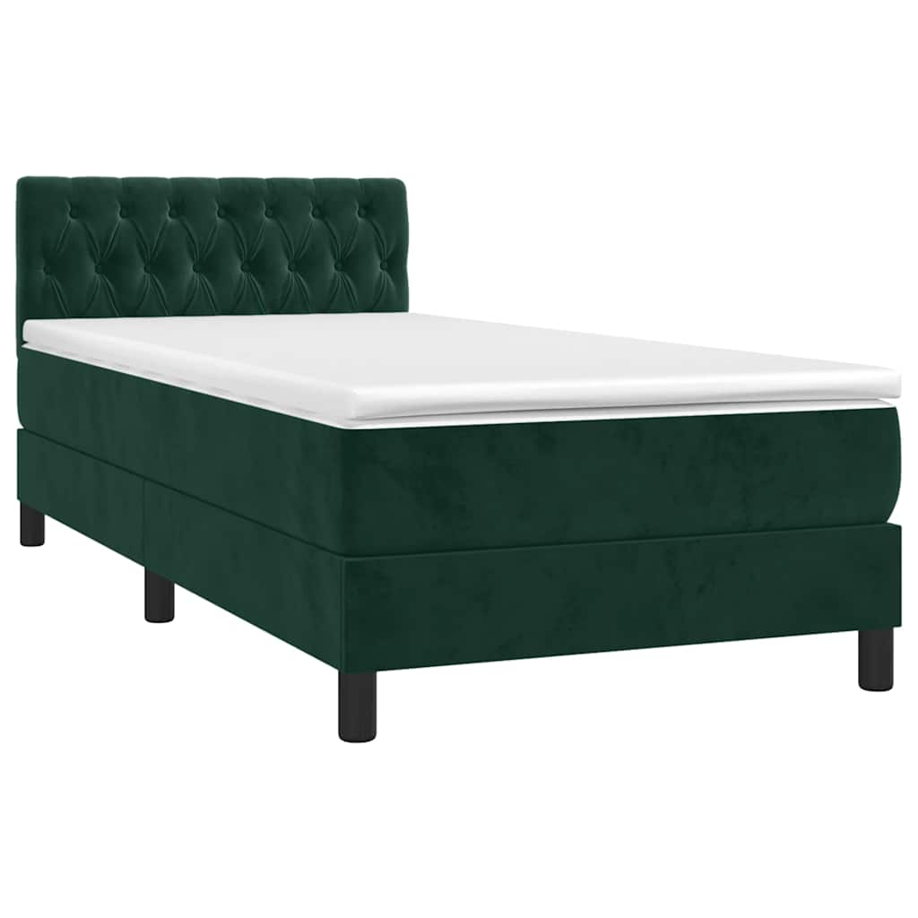Krevet box spring s madracem LED tamnozeleni 90x190 cm baršun