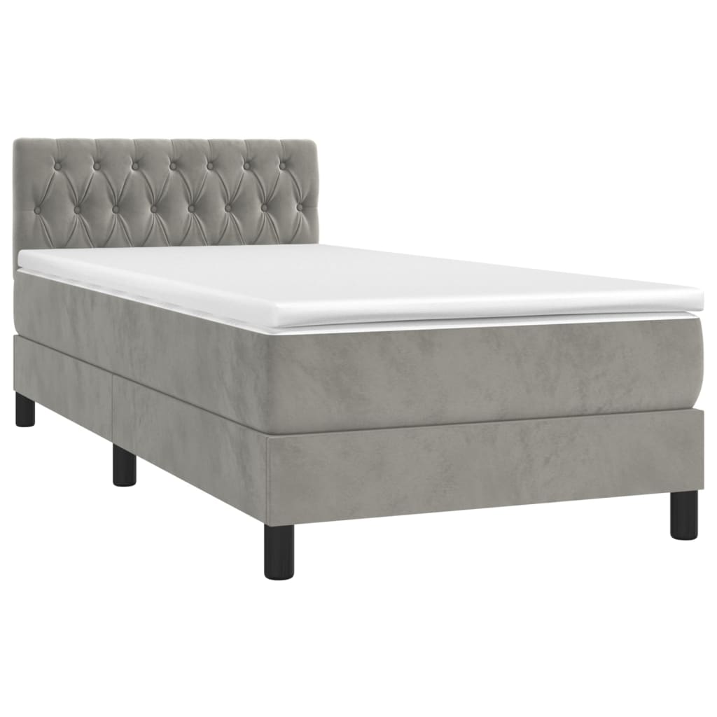 Krevet box spring s madracem LED svjetlosivi 90x200 cm baršun