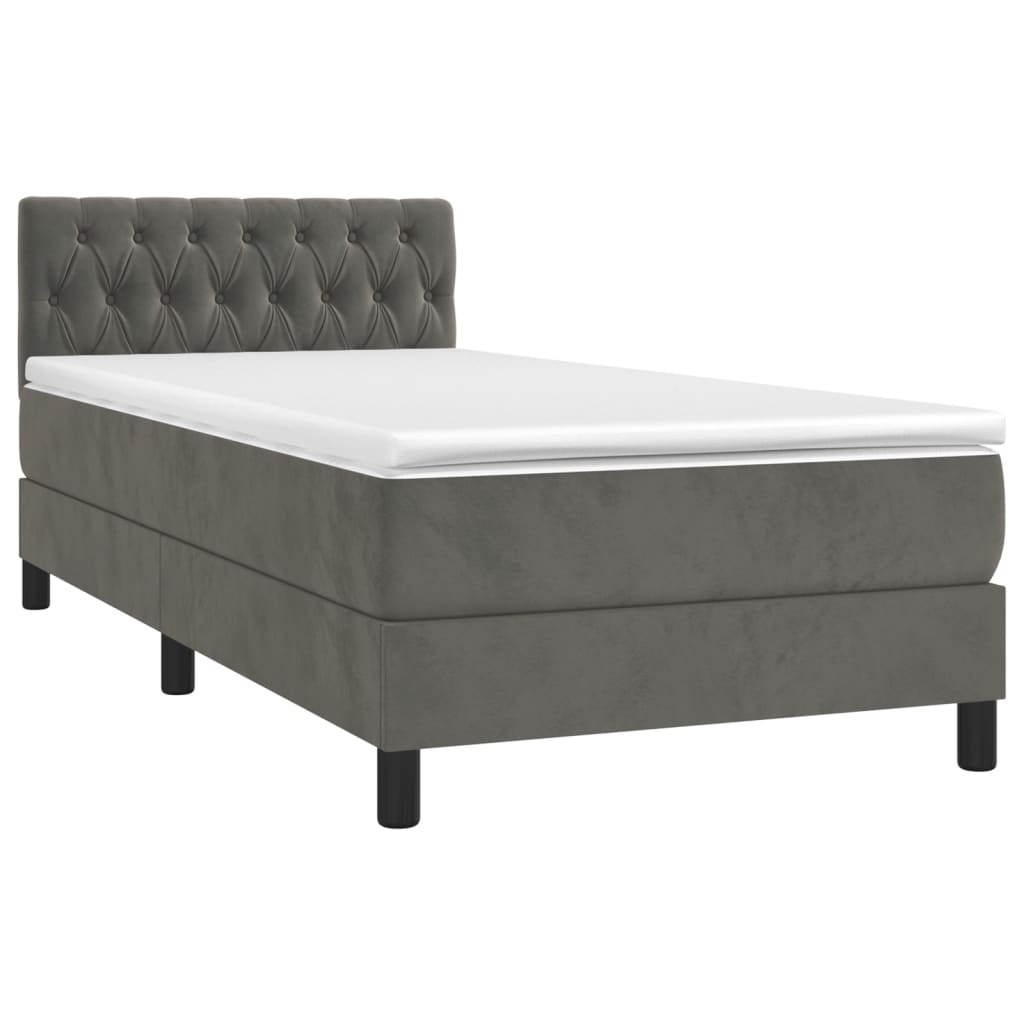 Krevet box spring s madracem LED tamnosivi 90x200 cm baršun