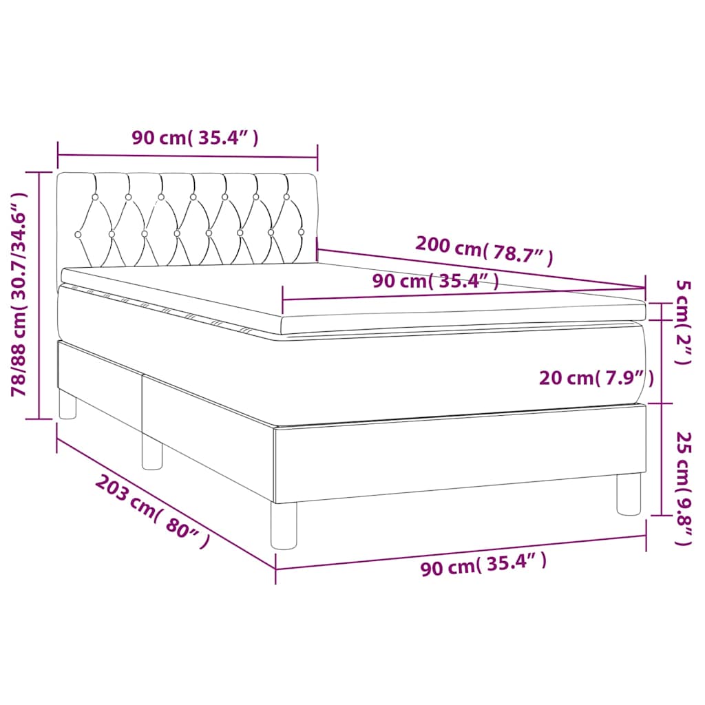 Krevet box spring s madracem LED tamnozeleni 90x200 cm baršun