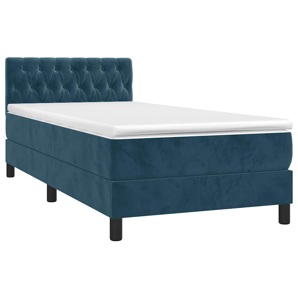Krevet box spring s madracem LED tamnoplavi 90x200 cm baršun