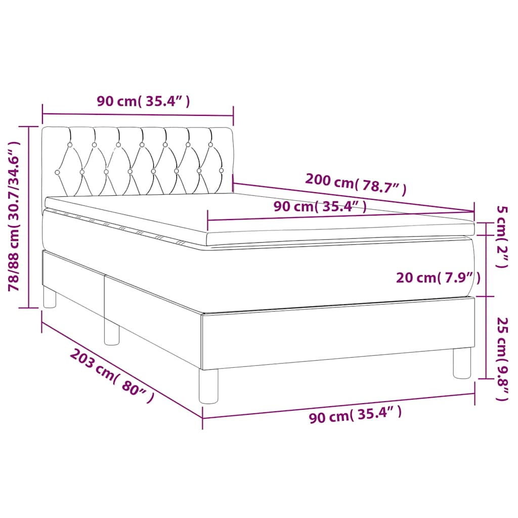 Krevet box spring s madracem LED tamnoplavi 90x200 cm baršun