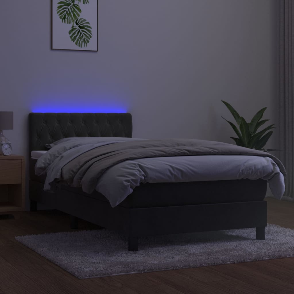 Krevet box spring s madracem LED tamnosivi 100x200 cm baršun