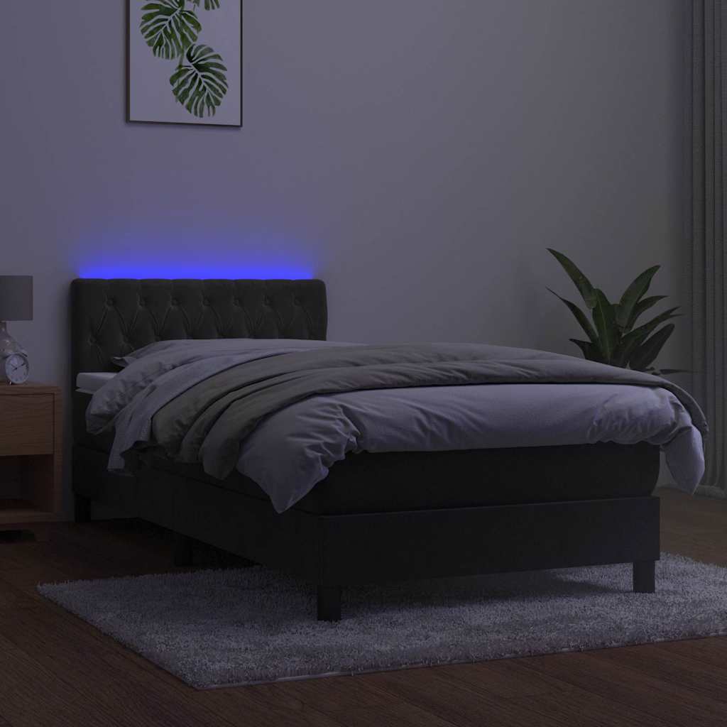 Krevet box spring s madracem LED tamnosivi 100x200 cm baršun