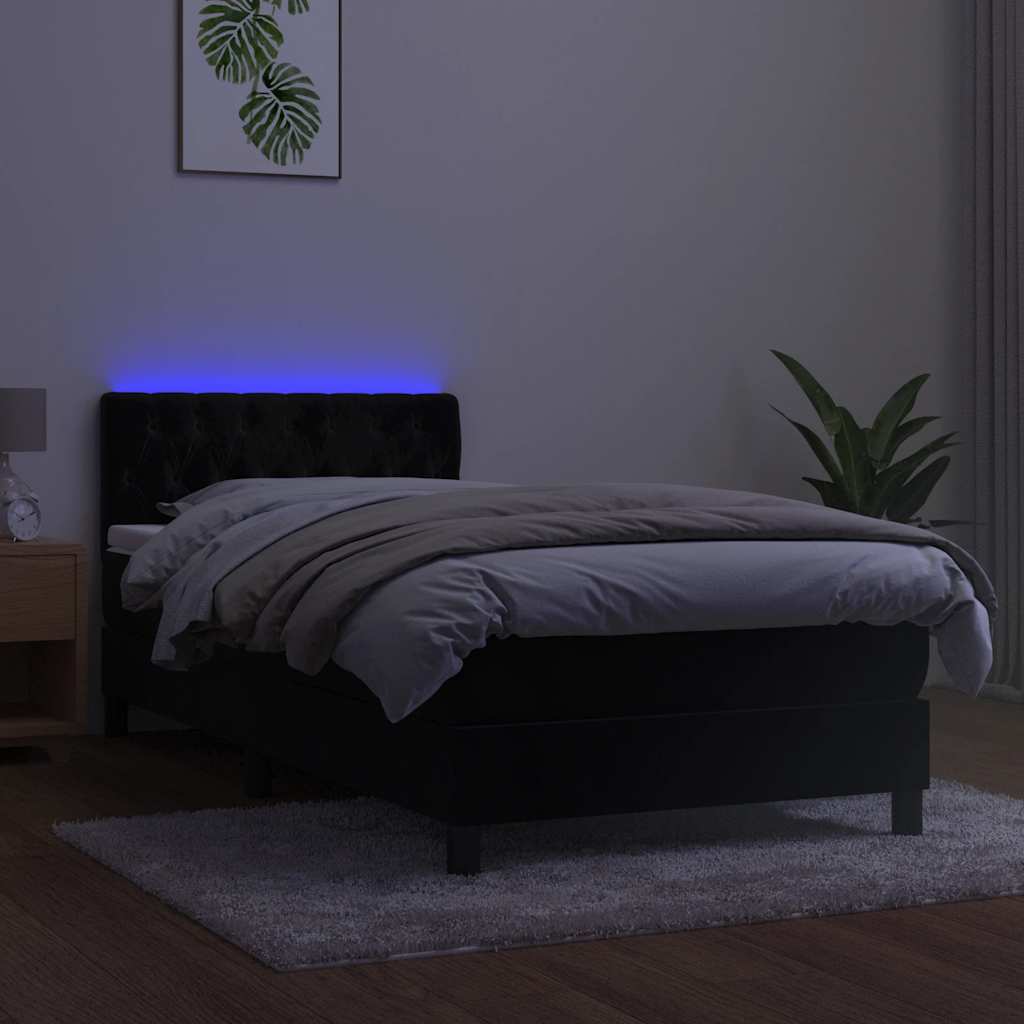 Krevet box spring s madracem LED crni 100x200 cm baršun