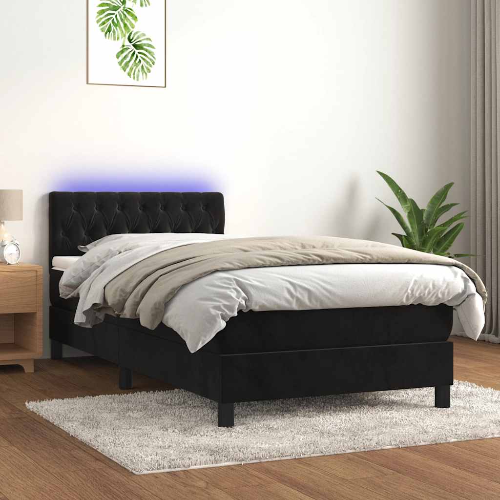 Krevet box spring s madracem LED crni 100x200 cm baršun