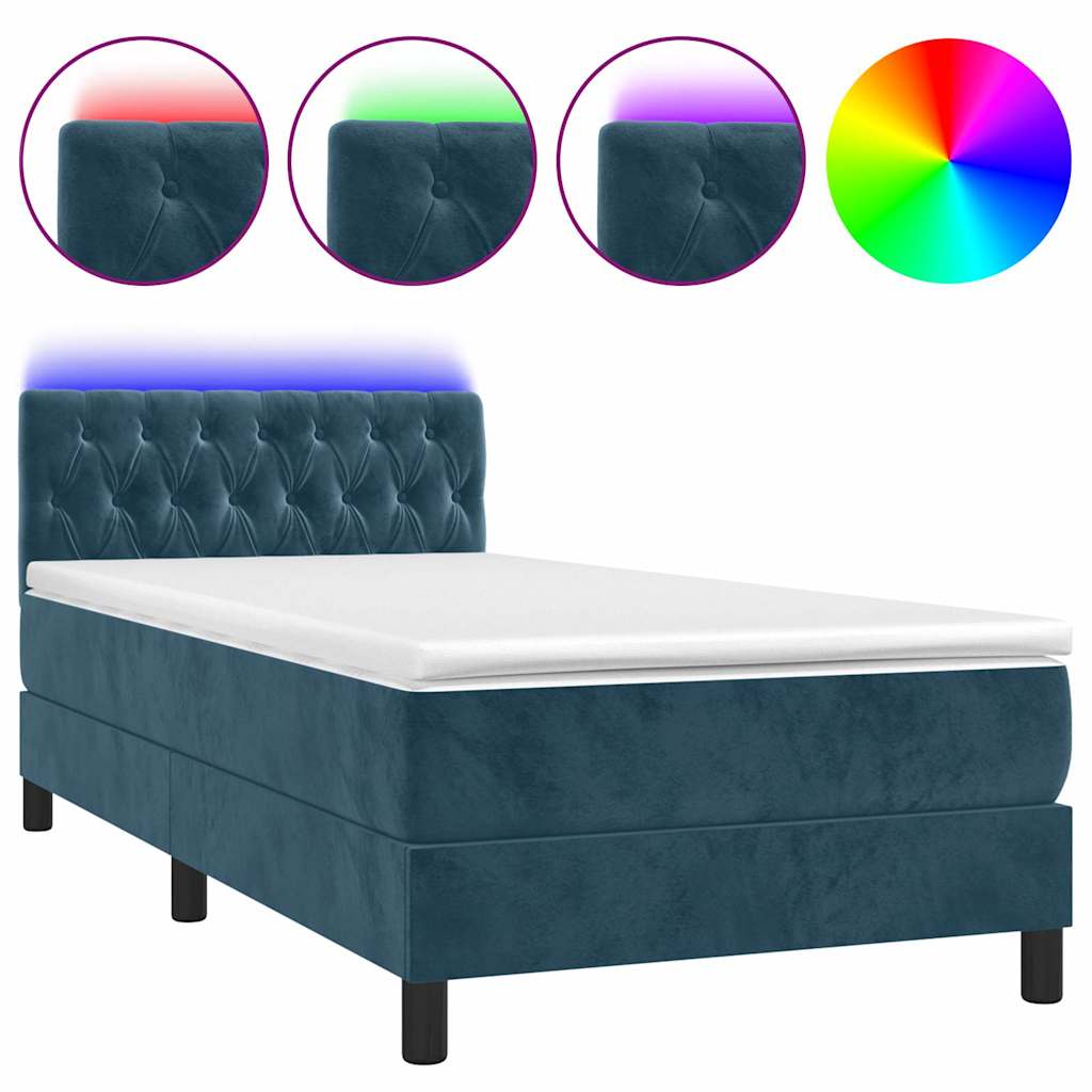 Krevet box spring s madracem LED tamnoplavi 100x200 cm baršun