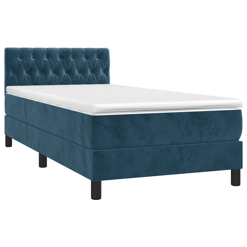 Krevet box spring s madracem LED tamnoplavi 100x200 cm baršun