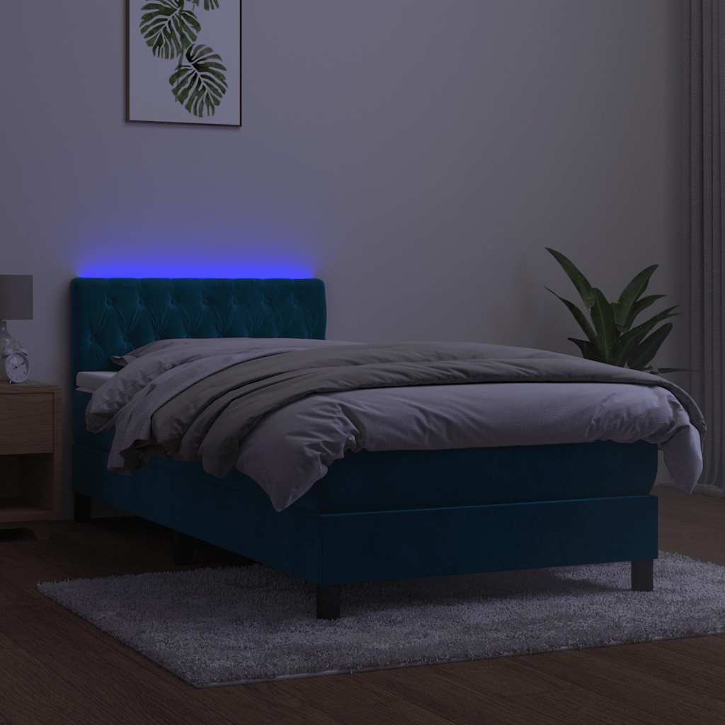 Krevet box spring s madracem LED tamnoplavi 100x200 cm baršun