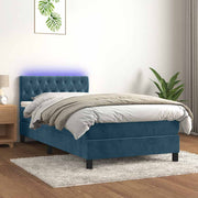Krevet box spring s madracem LED tamnoplavi 100x200 cm baršun