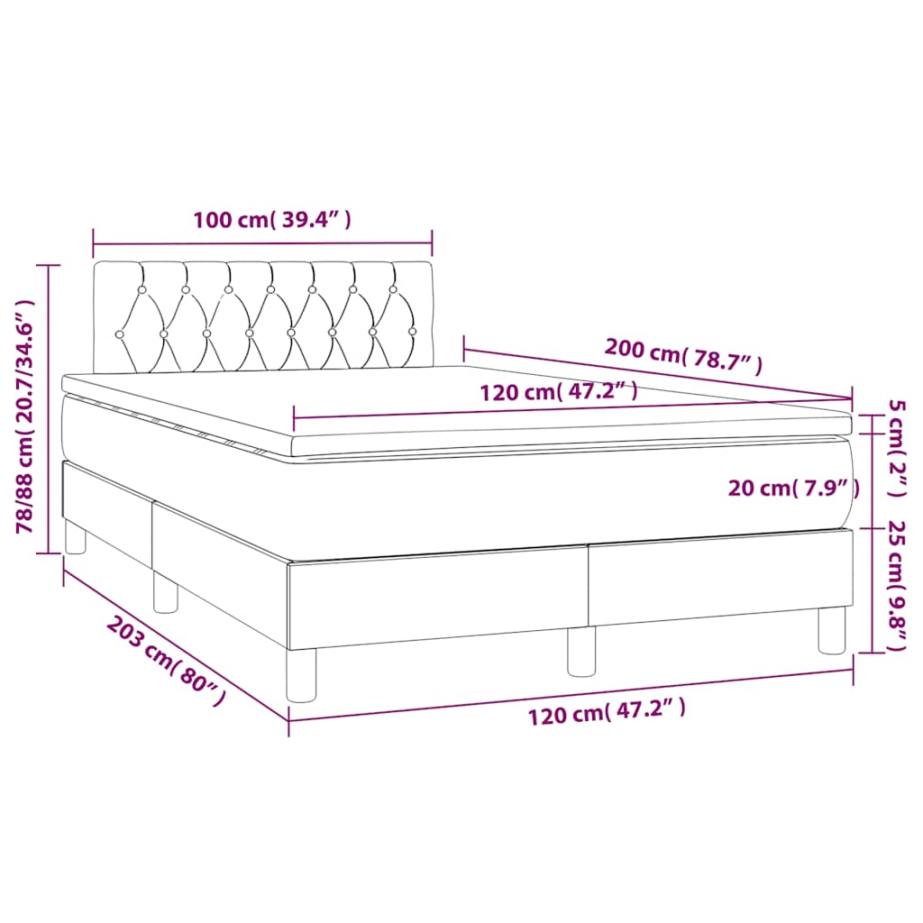 Krevet box spring s madracem LED crni 120 x 200 cm baršun