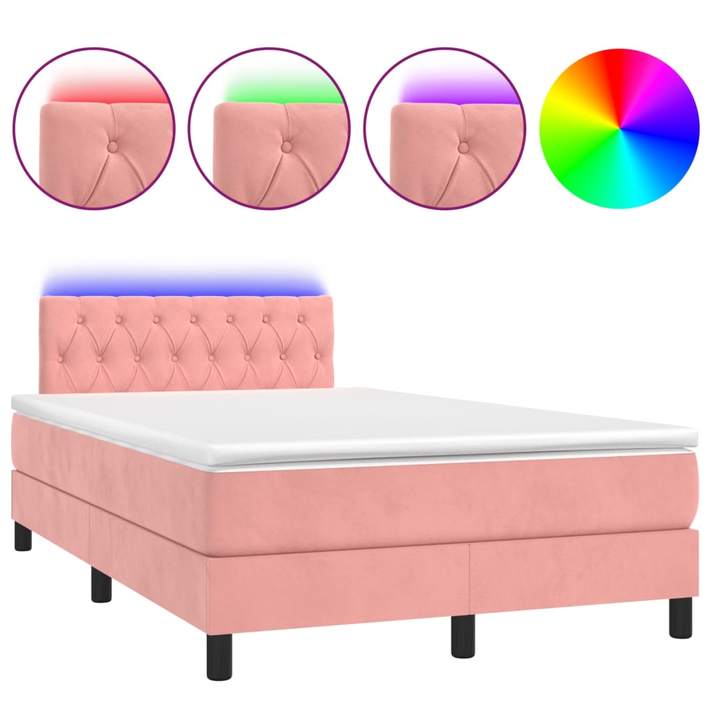 Krevet box spring s madracem LED ružičasti 120x200cm baršunasti