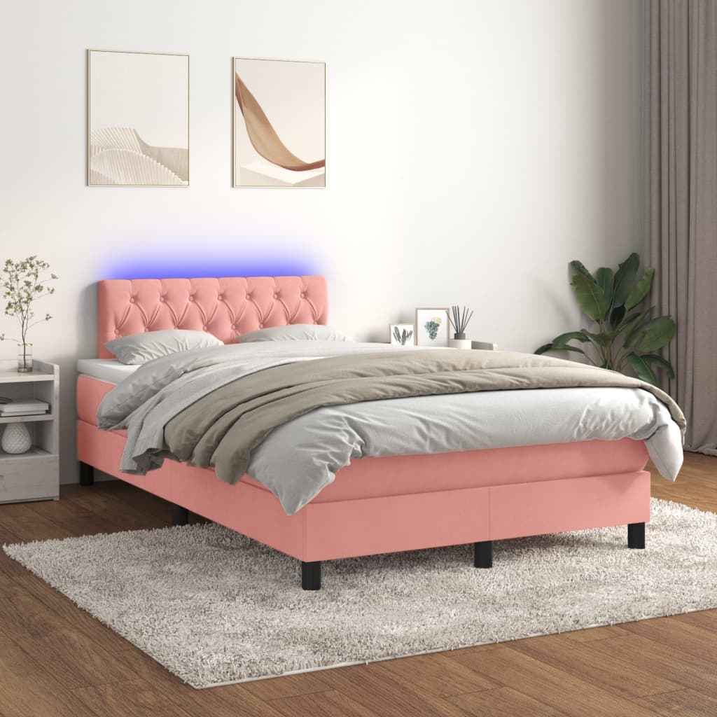 Krevet box spring s madracem LED ružičasti 120x200cm baršunasti