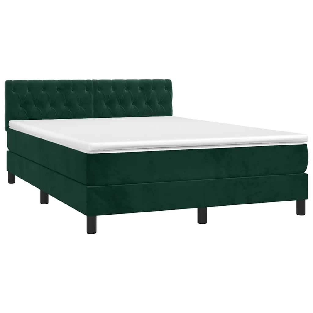 Krevet box spring s madracem LED tamnozeleni 140x200 cm baršun