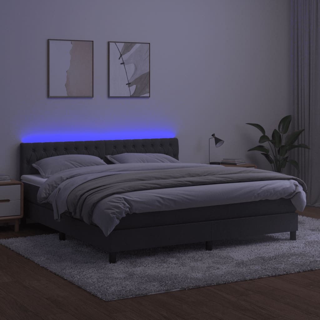 Krevet box spring s madracem LED tamnosivi 160x200 cm baršun