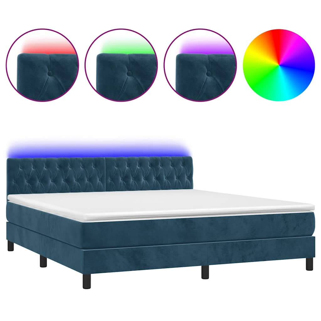 Krevet box spring s madracem LED tamnoplavi 160x200 cm baršun