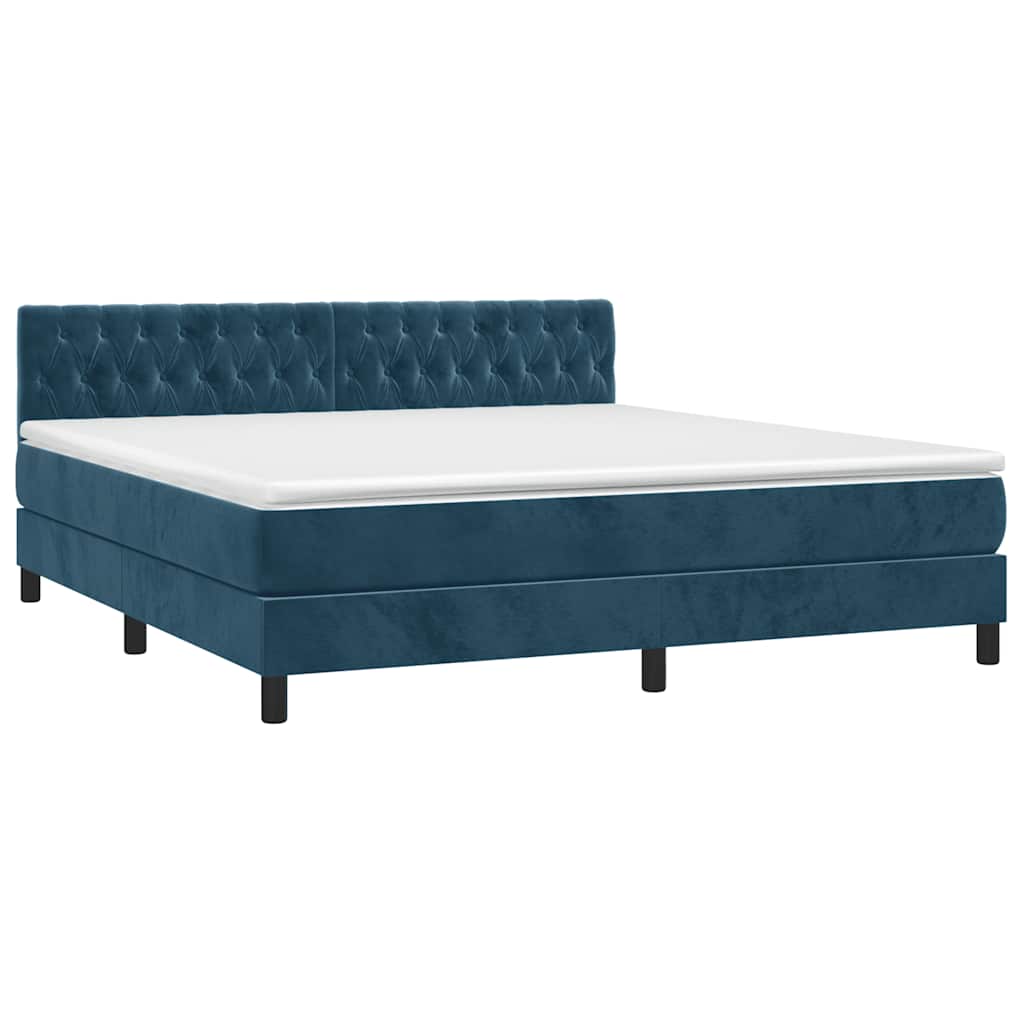 Krevet box spring s madracem LED tamnoplavi 160x200 cm baršun