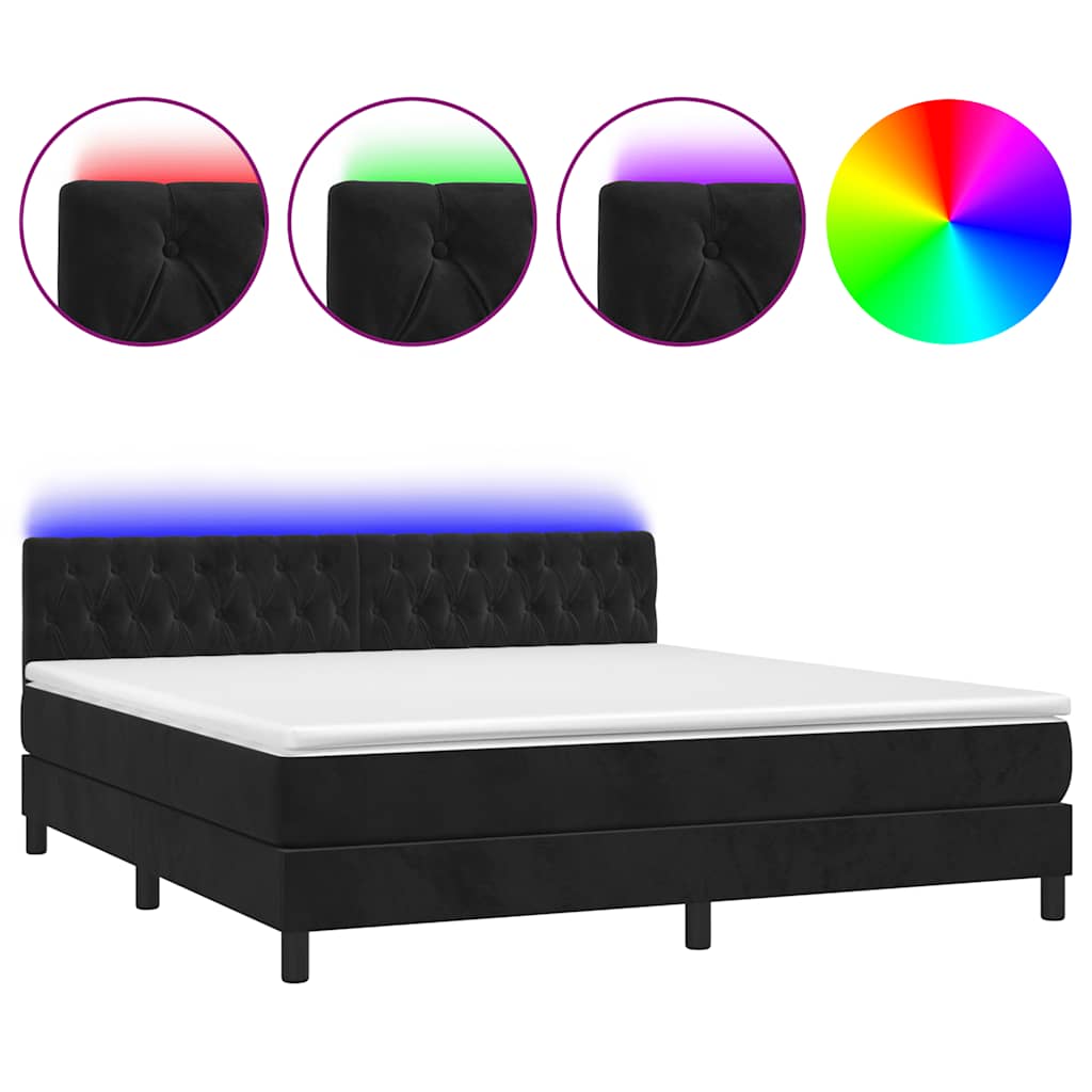 Krevet box spring s madracem LED crni 180x200 cm baršun