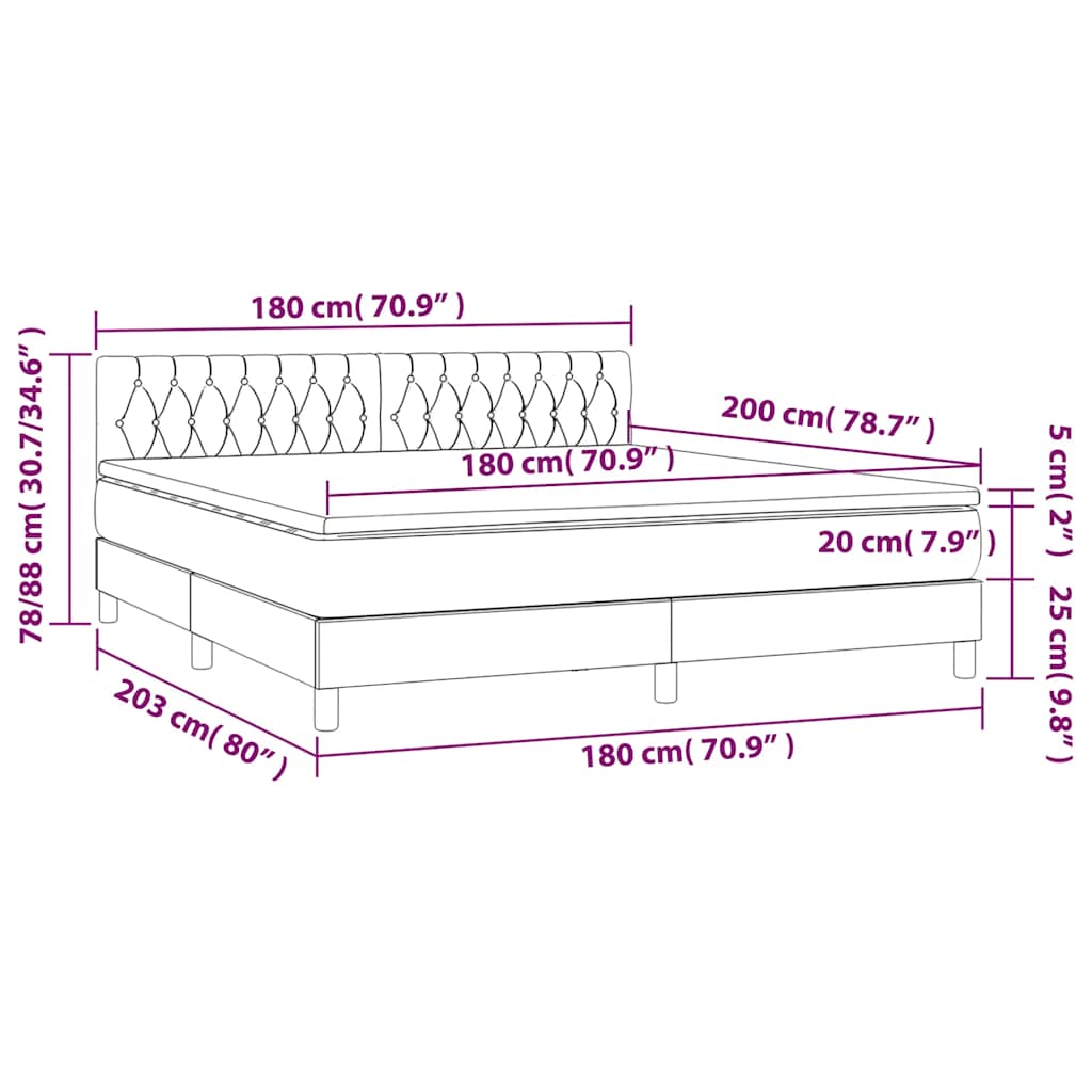 Krevet box spring s madracem LED tamnozeleni 180x200 cm baršun