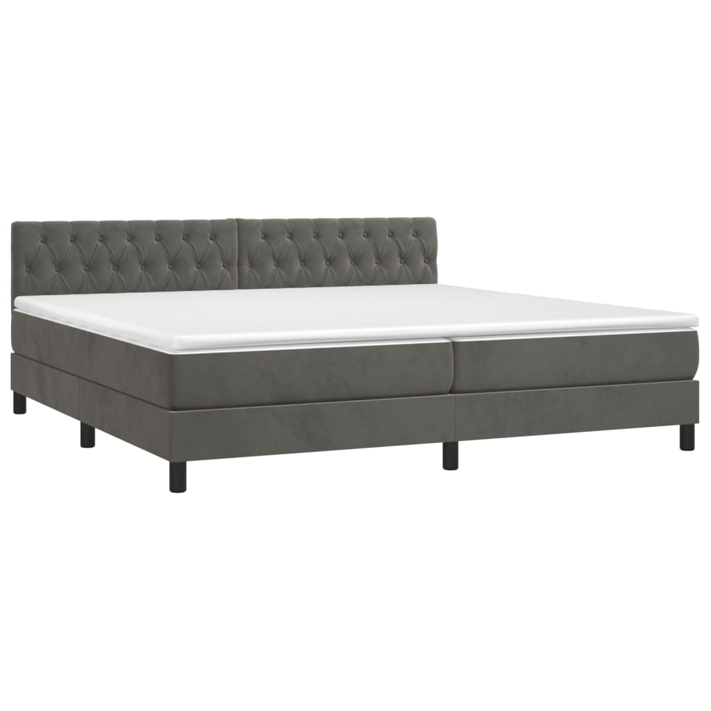 Krevet box spring s madracem LED tamnosivi 200x200 cm baršun