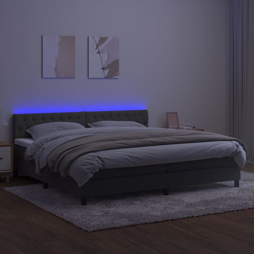 Krevet box spring s madracem LED tamnosivi 200x200 cm baršun