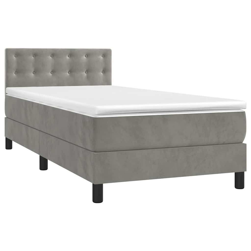 Krevet box spring s madracem LED svjetlosivi 80x200 cm baršun