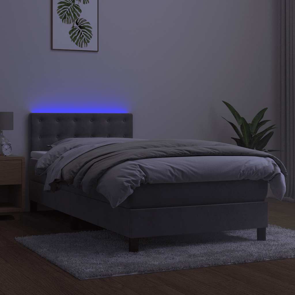Krevet box spring s madracem LED svjetlosivi 80x200 cm baršun